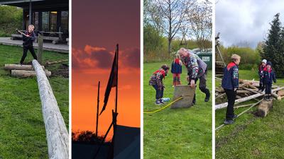 stor hammer flag i solnedgang, science pirater, spejdere på rafter