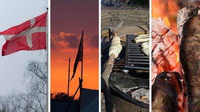 Bål, flag og grill